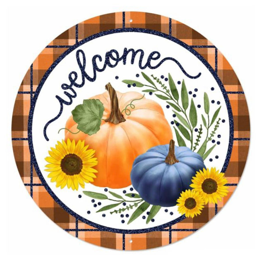 Welcome Fall, round metal sign 12” - Greenery Market