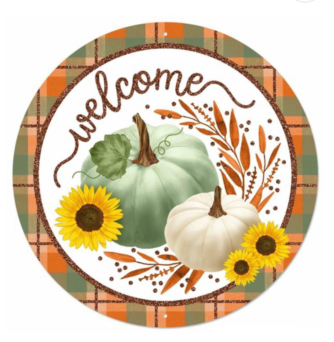 Welcome Fall, sage pumpkin round metal sign 12” - Greenery MarketSeasonal & Holiday DecorationsMD096743