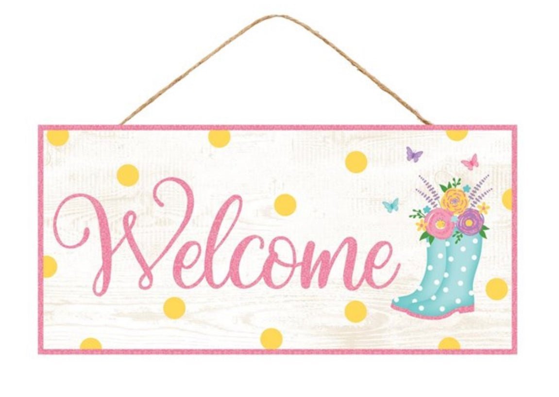 Welcome floral boots sign - Greenery Marketsigns for wreathsAP8911
