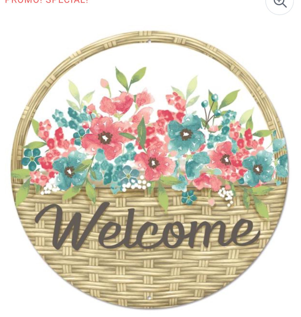 Welcome, floral, round metal sign 12” - Greenery MarketHome & GardenMd1332