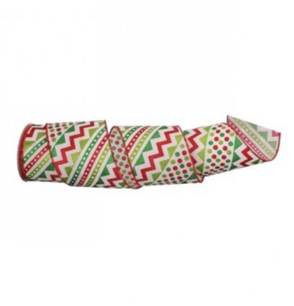 Whimsical Christmas zigzag stripe - 4” wired ribbon - Greenery Market Wired ribbon