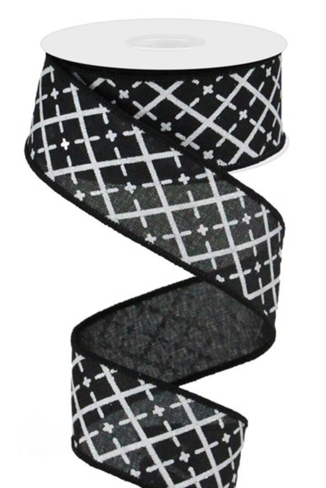 White and black argyle with glitter 1.5” - Greenery MarketWired ribbonRG0190102