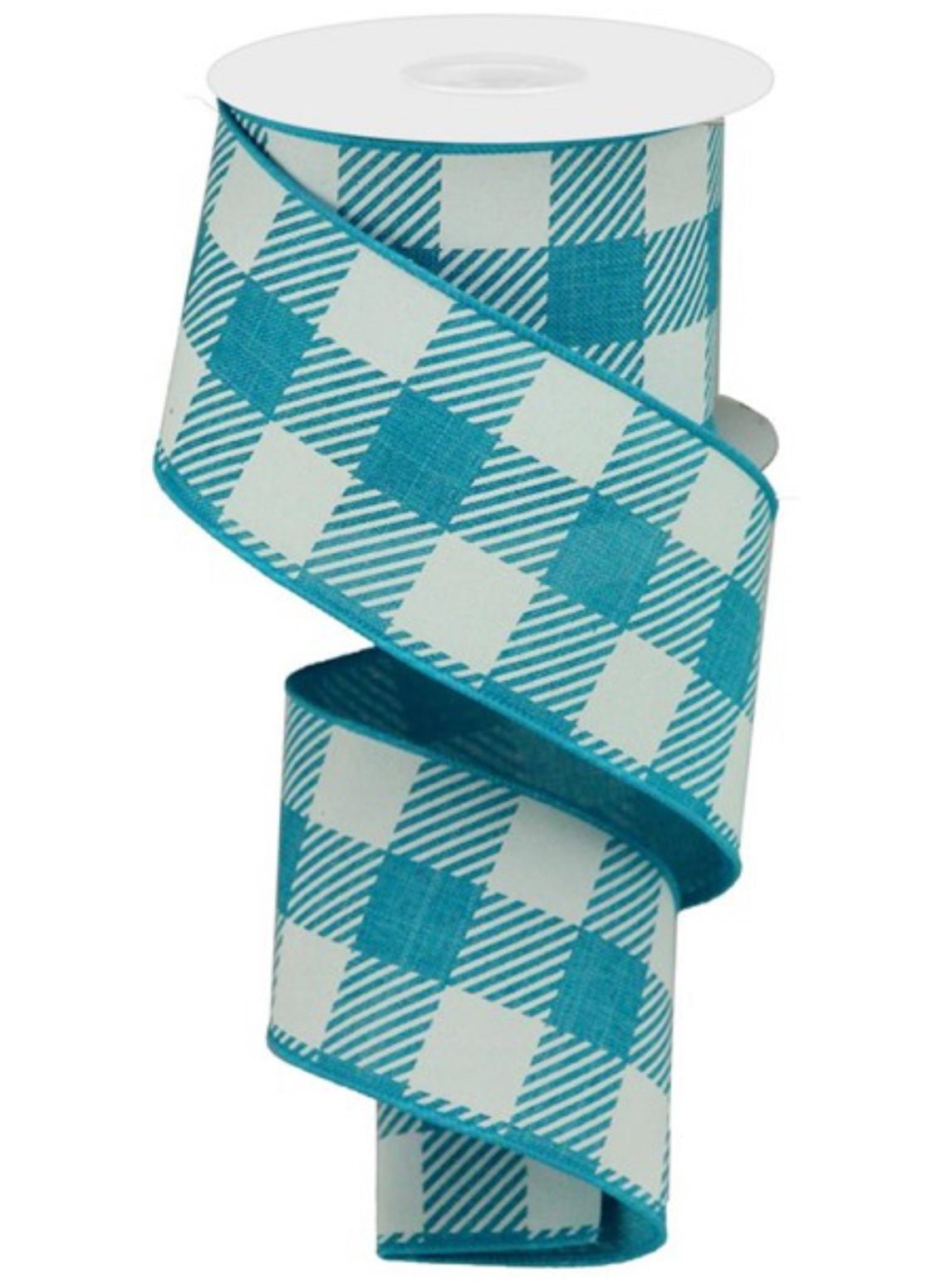 white and turquoise plaid, 2.5” wired ribbon - Greenery MarketWired ribbonRga141834