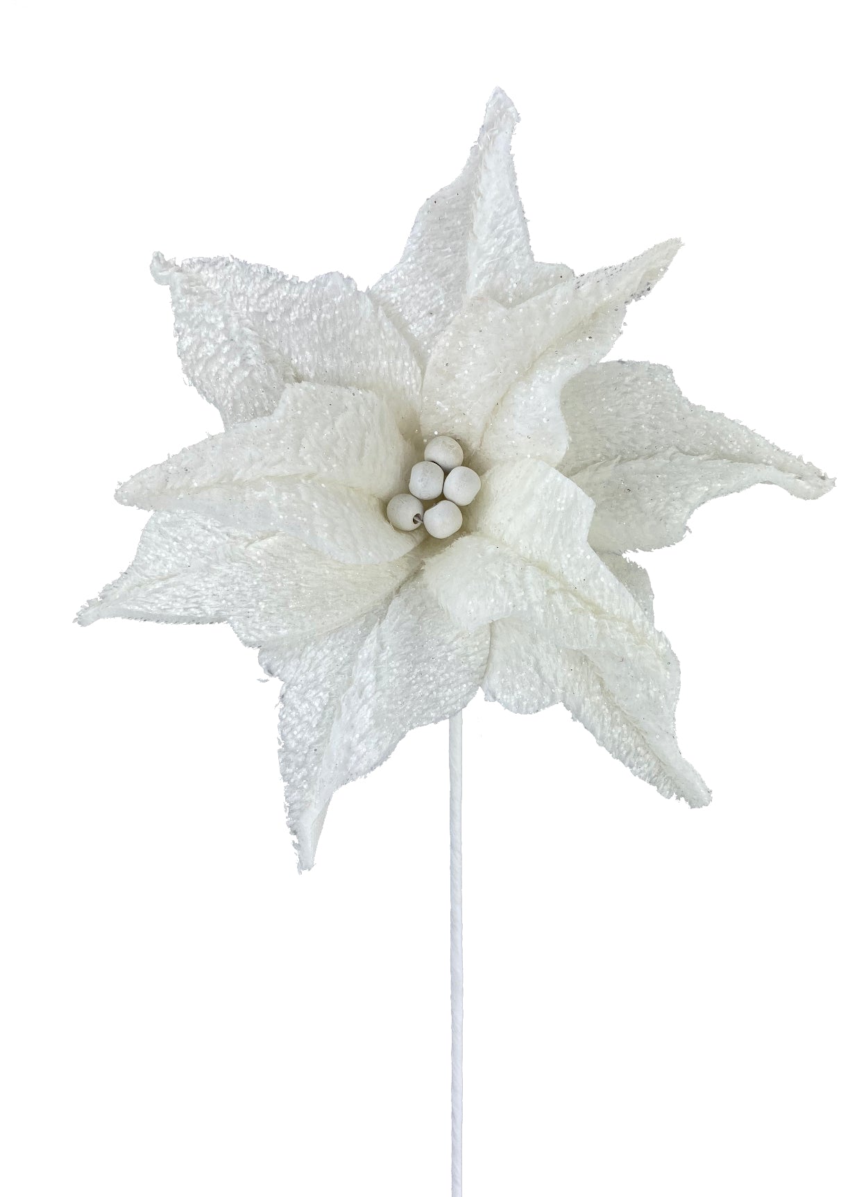 White fluffy poinsettias with wood beads - Greenery Marketartificial flowers85634WT