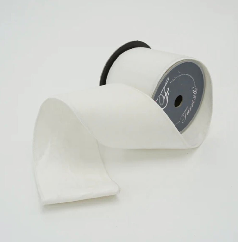 White plush velvet luster 4” farrisilk wired ribbon - Greenery MarketRibbons & TrimRv003-43