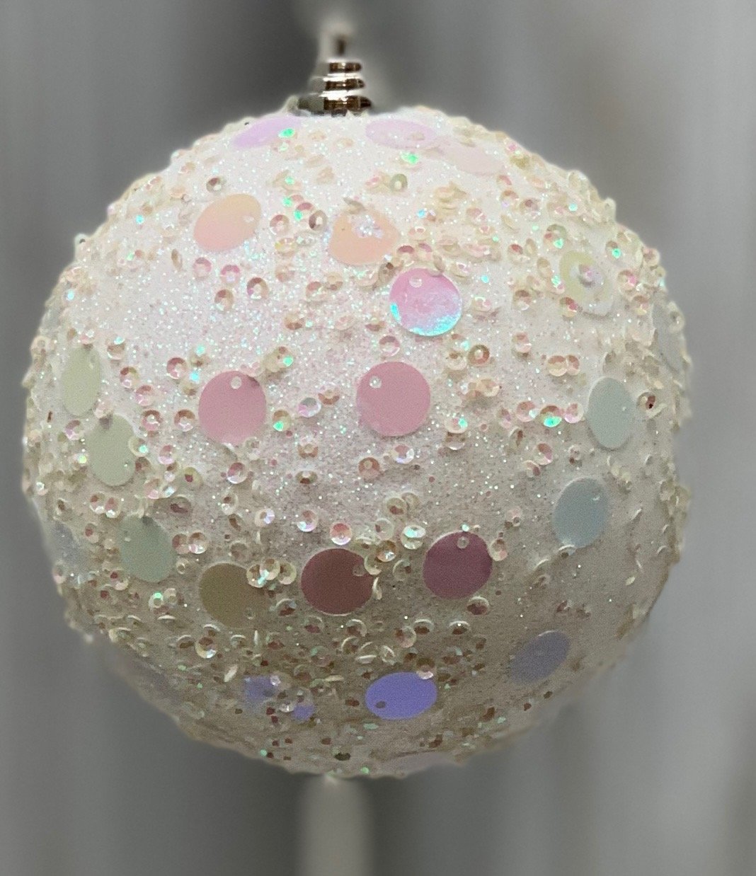 White sequined ball ornaments - Greenery Market Ornaments