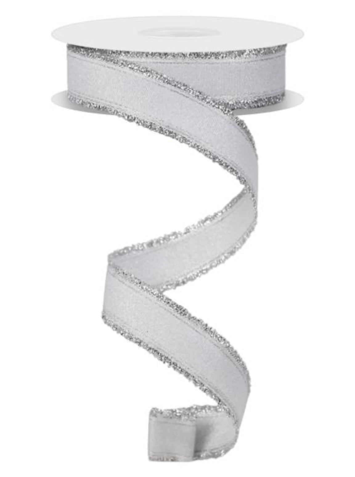 White skinny with tinsel edge wired ribbon, 7/8