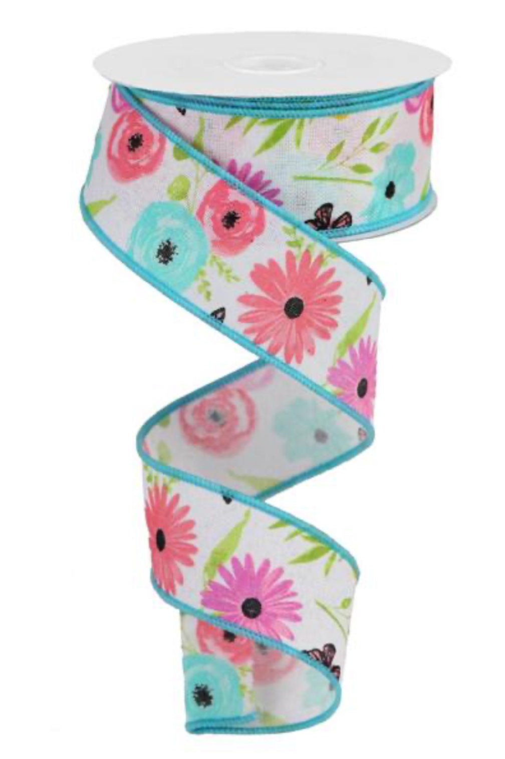 wildflowers floral wired ribbon, 1.5