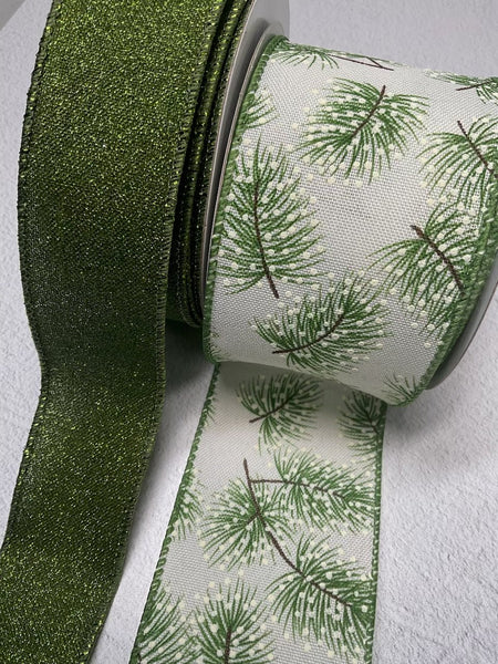 Deer Winter Wired Ribbon with Pine Trees - Greenery Market