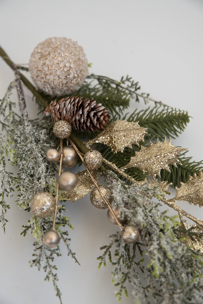 Winter greenery spray with gold accents - Greenery Market9745479