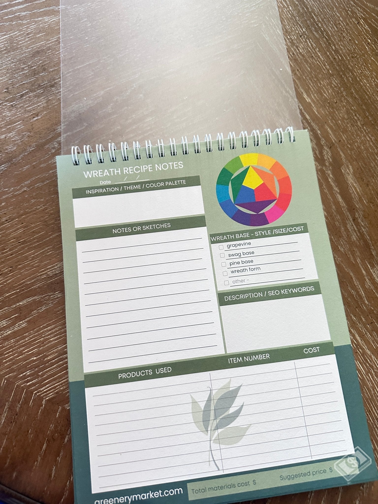 Wreath recipe planner notebook - Greenery MarketGMnotebook