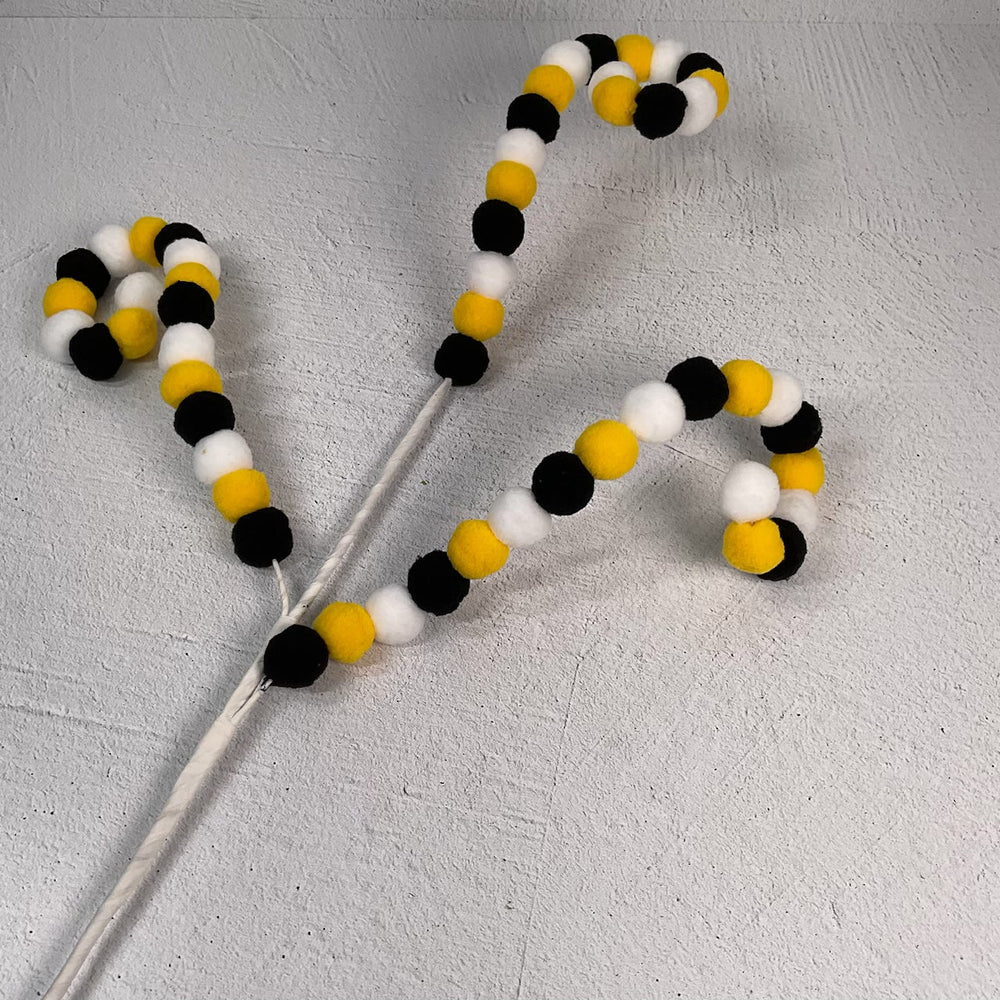 Yellow and black felt ball curly spray - Greenery MarketPicks63008bkywwt