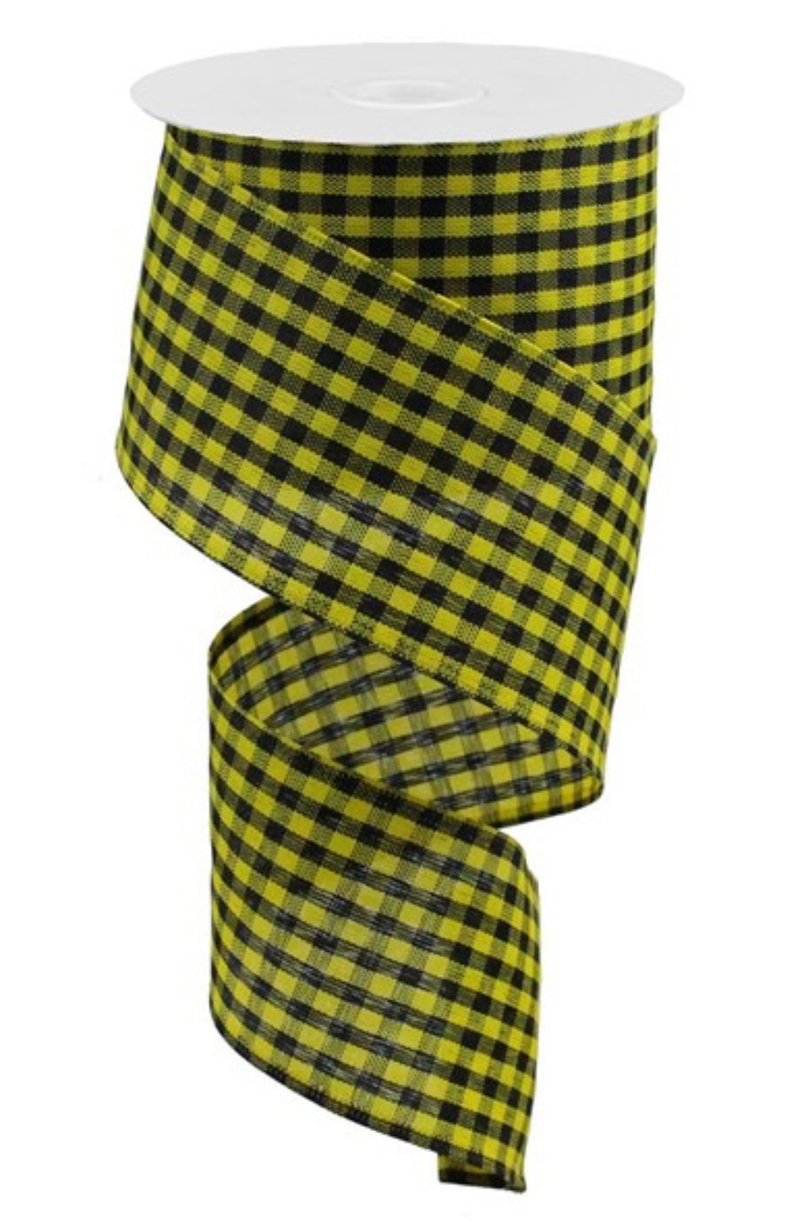 Yellow and black gingham check 2.5” wired ribbon - Greenery Market Wired ribbon