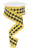 Yellow and black plaid with pompom edge 1.5” wired ribbon - Greenery Market Wired ribbon