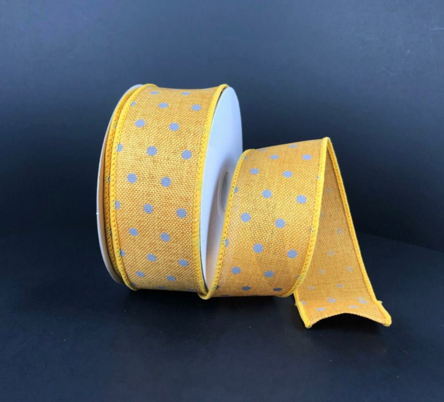 Yellow and gray dots wired ribbon -1.5” - Greenery MarketWired ribbon61212-09-49