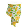 Yellow and green Floral tulips ribbon 2.5” - Greenery MarketWired ribbonRGE114727