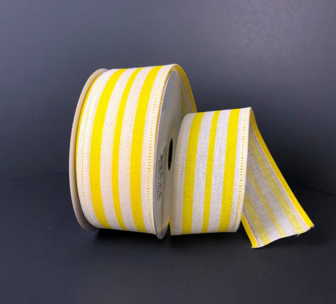 Yellow and white stripe wired ribbon - 1.5” - Greenery MarketWired ribbon45109-09-22