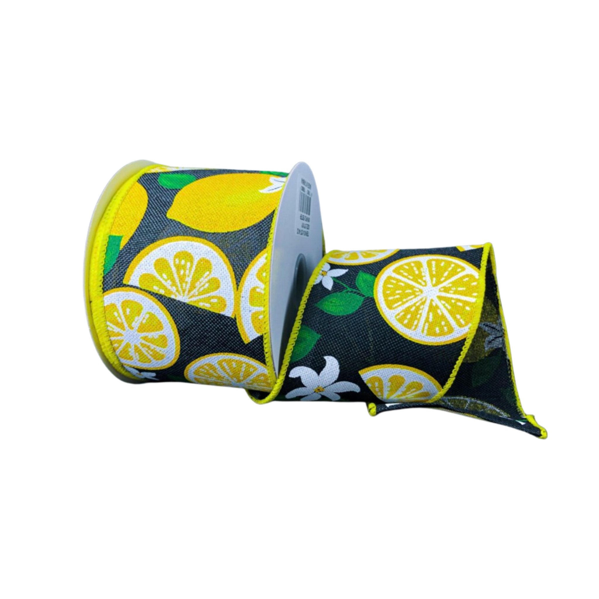 Yellow Lemons on black canvas wired ribbon 2.5” - Greenery MarketWired ribbon41237-40-22