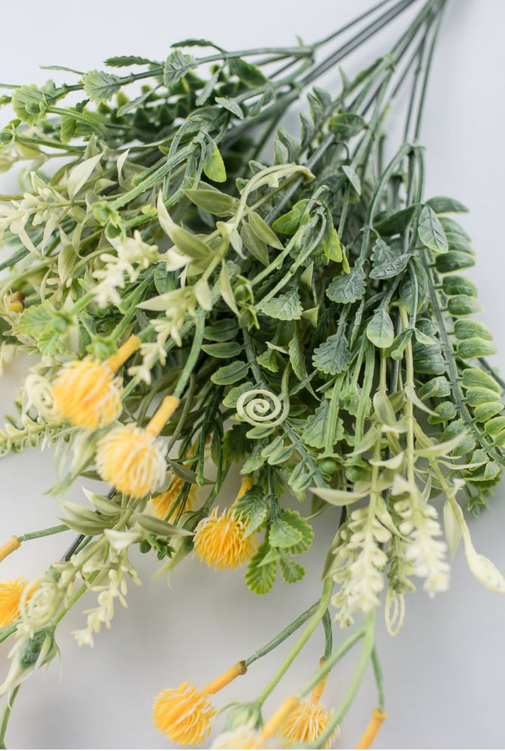 Yellow Mixed greenery and thistle flower - Greenery MarketArtificial Flora80292