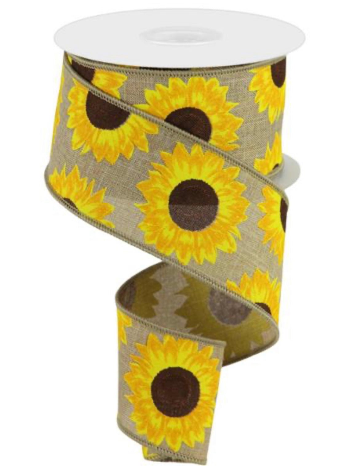 yellow sunflower on jute linen wired ribbon 2.5” - Greenery MarketWired ribbonRGC171101