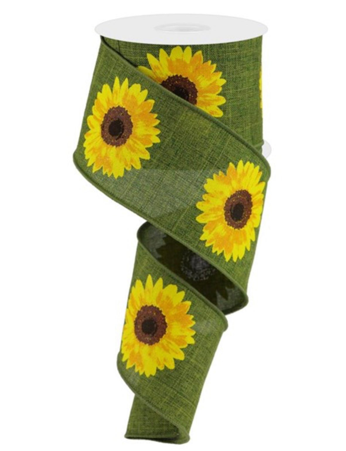yellow sunflower on moss wired ribbon 2.5” - Greenery MarketWired ribbonRG0181352