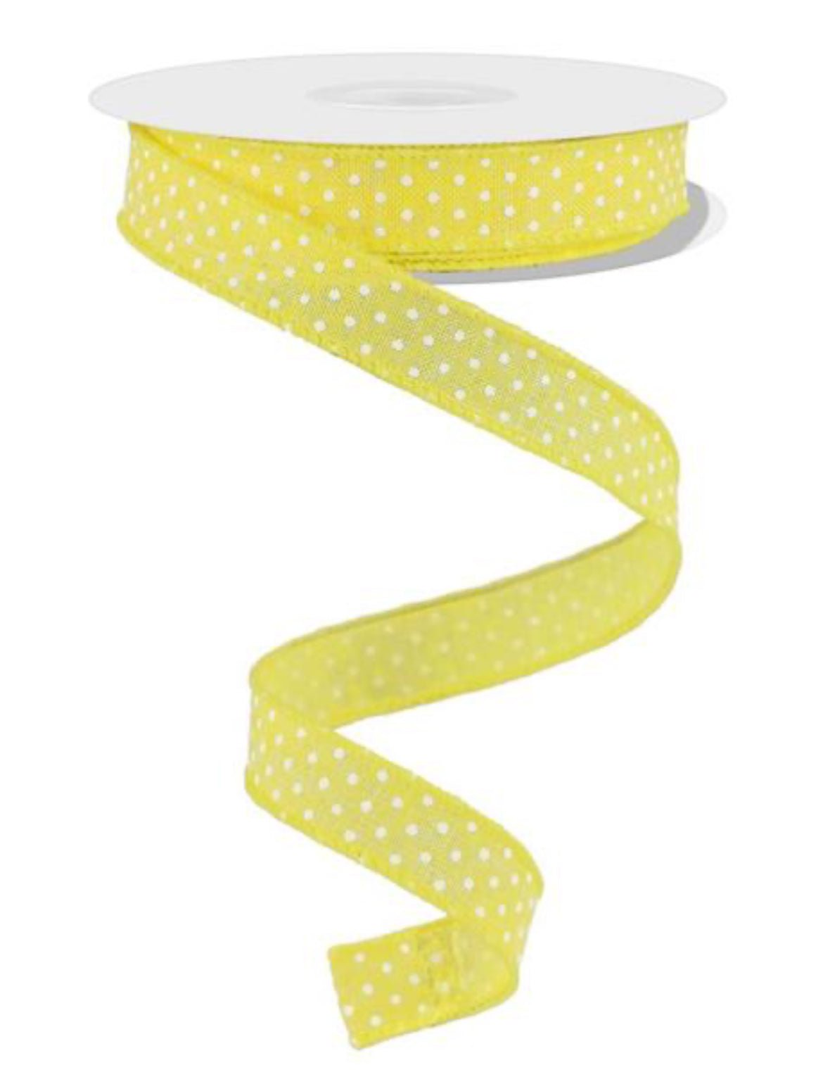 Yellow swiss dot, wired, skinny ribbon, 5/8