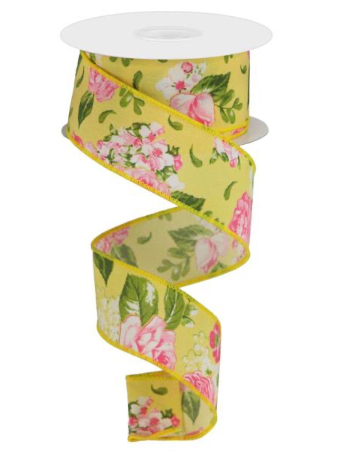 Yellow with pink roses wired ribbon 1.5” - Greenery MarketWired ribbonRg0172429